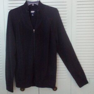 LANDS' END M 38-40 FULL ZIP COTTON/MODAL OEKO-TEX STANDARD 100 KNIT JACKET BLACK